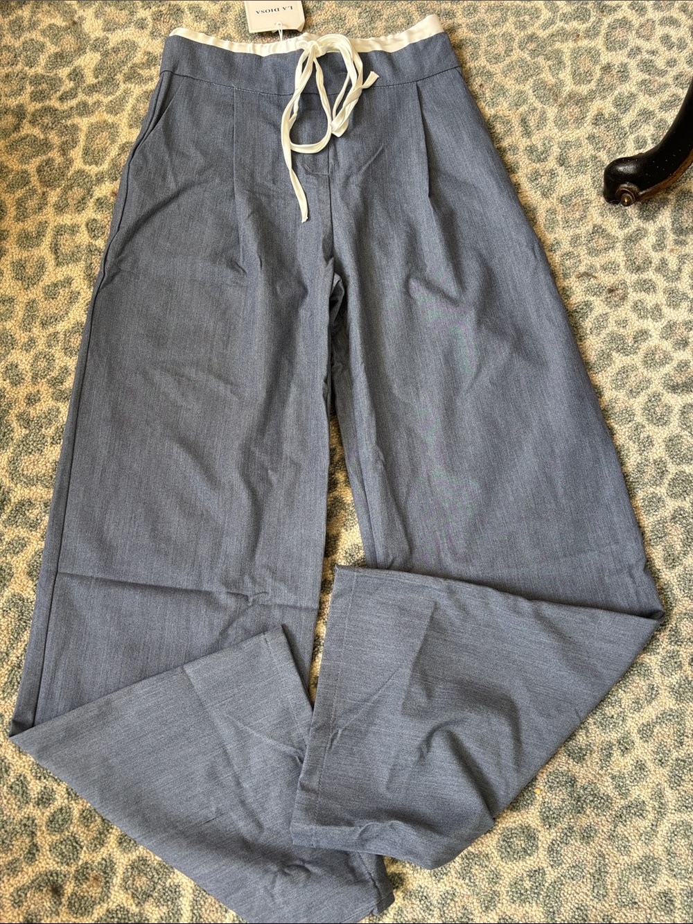 Women’s chambray Drawstring Wide-Leg Pants - Blue brand new